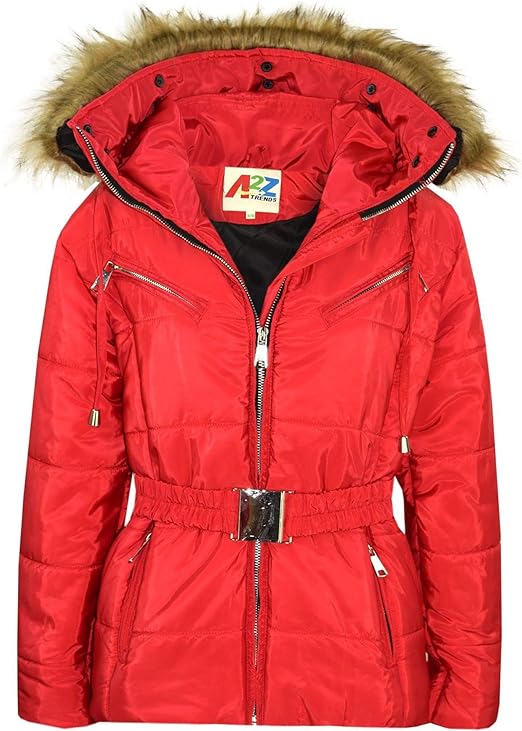 GIRLS PUFFER JACKET WITH DETACHABLE STYLISH HOODED - RED